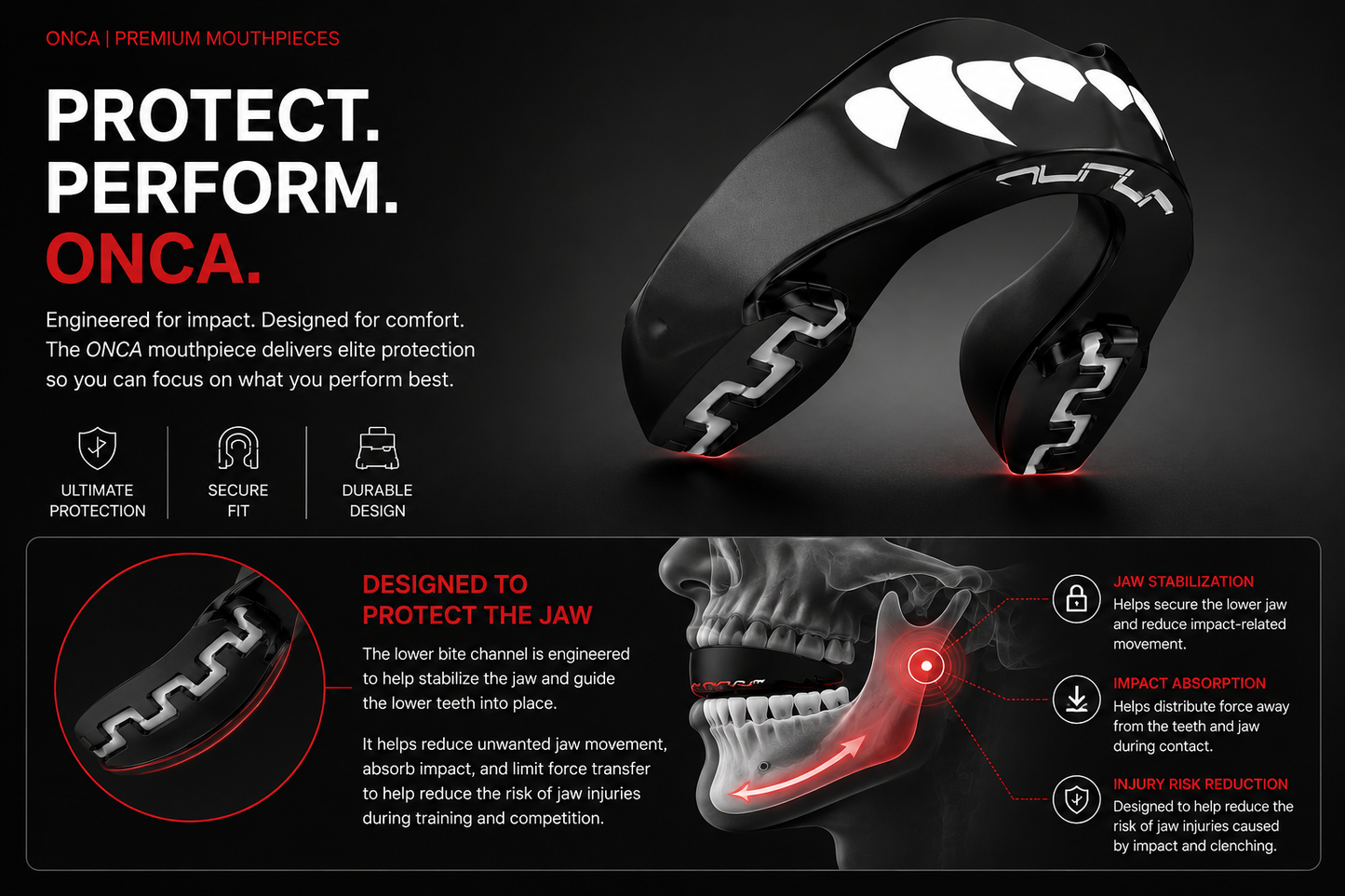 ONCA Teeth Pattern Premium Sparring Mouthguard - With Jaw Stabilization